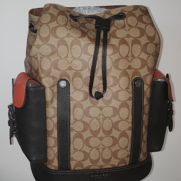 NWT COACH Signature Hudson Backpack in Colorblock Canvas Khaki/ Terracotta - Picture 7 of 14